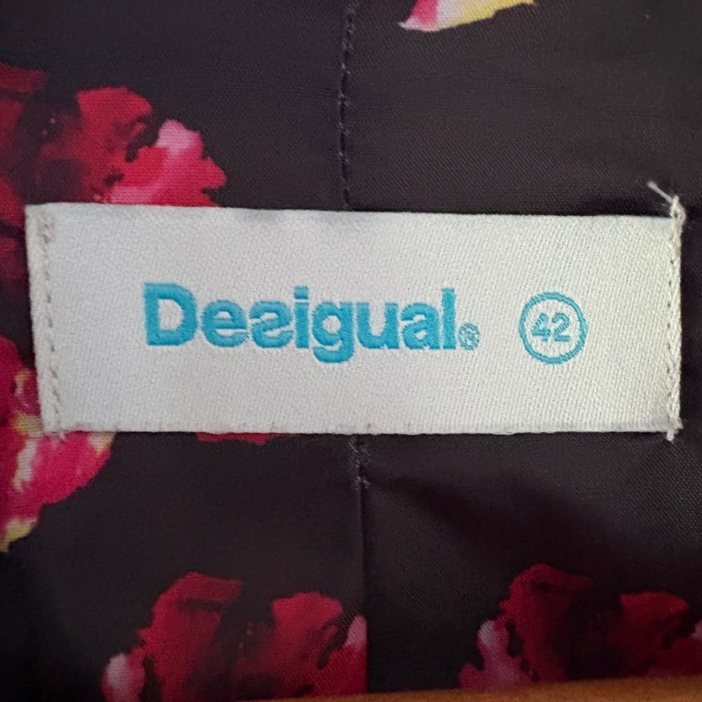Desigual Moto Jacket 42 Black Floral Knit Sleeve Mixed Media Biker - Picture 14 of 16